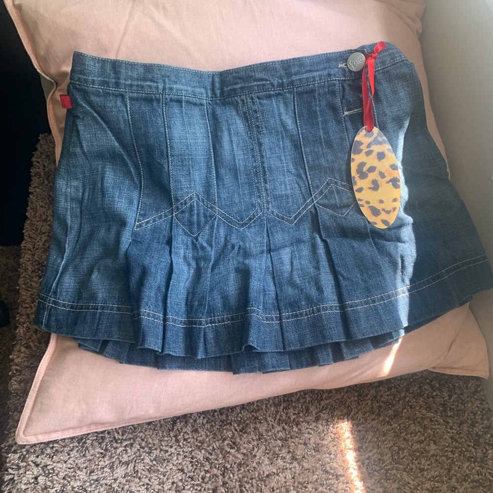 Y2K cheerleader pleated jean skirt